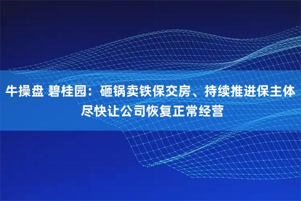 牛操盘 碧桂园：砸锅卖铁保交房、持续推进保主体 尽快让公司恢复正常经营